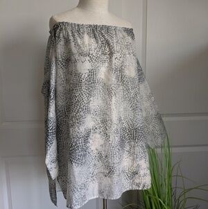 Jarbo Tunic Off Shoulder Long Sleeve Pebble Print Semi Sheer Cotton Grey M NWOT